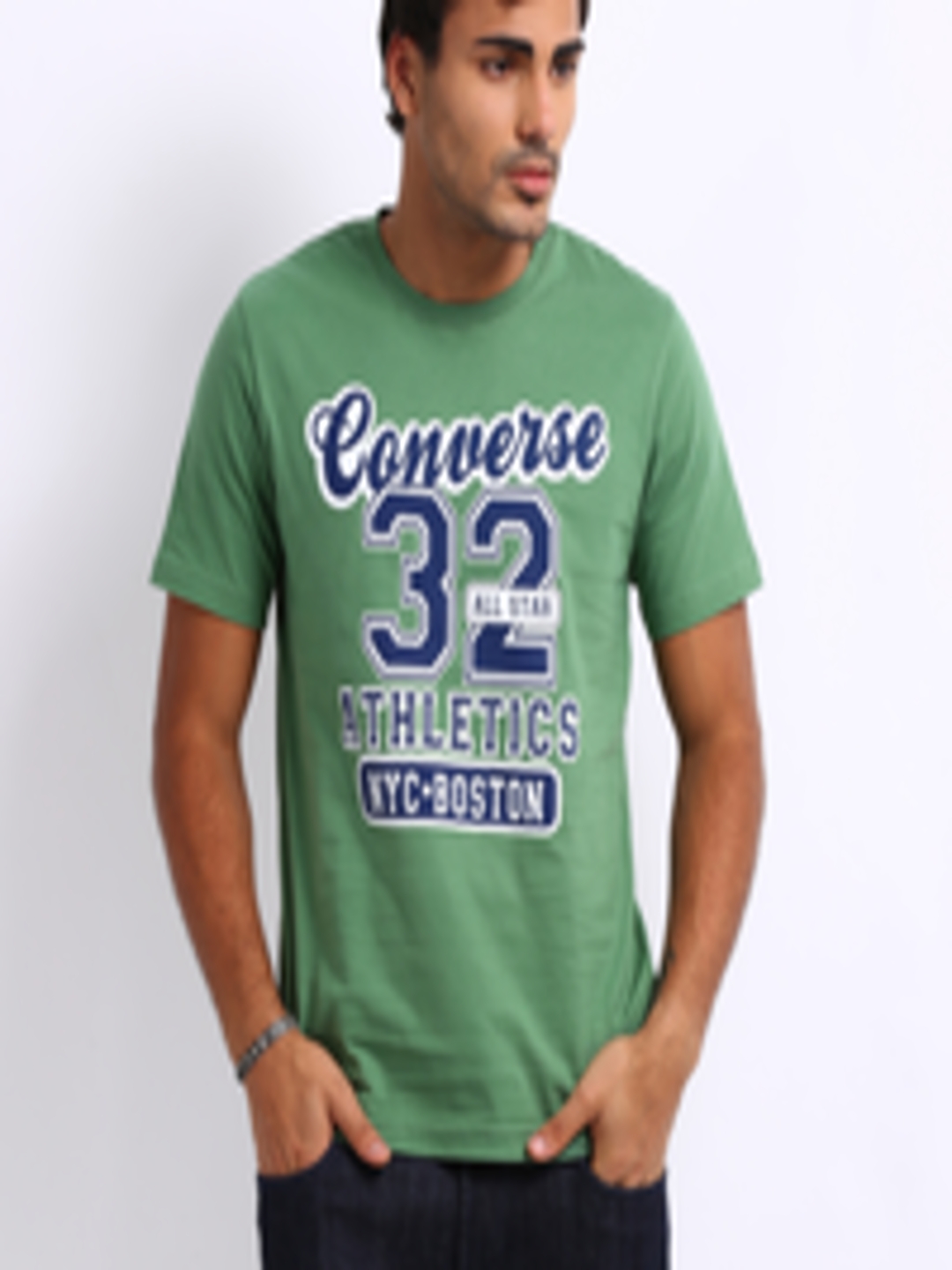 Buy Converse Men Green Printed Pure Cotton T Shirt - Tshirts for Men ...