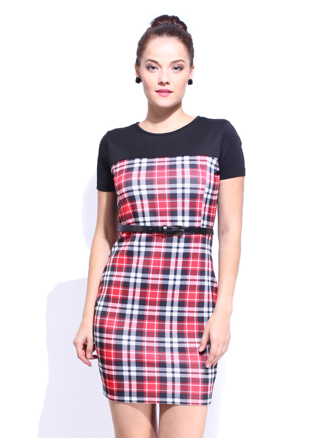 Buy Dressberry Black And Red Checked Cling Berry Dress Dresses For