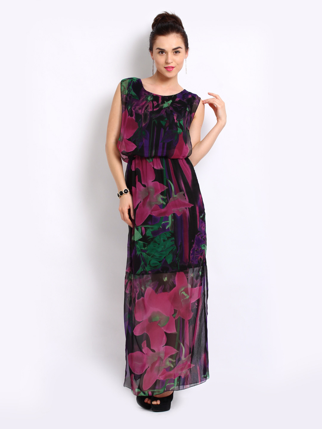 Buy DressBerry Black Floral Print Maxi Berry Dress - Dresses for Women ...