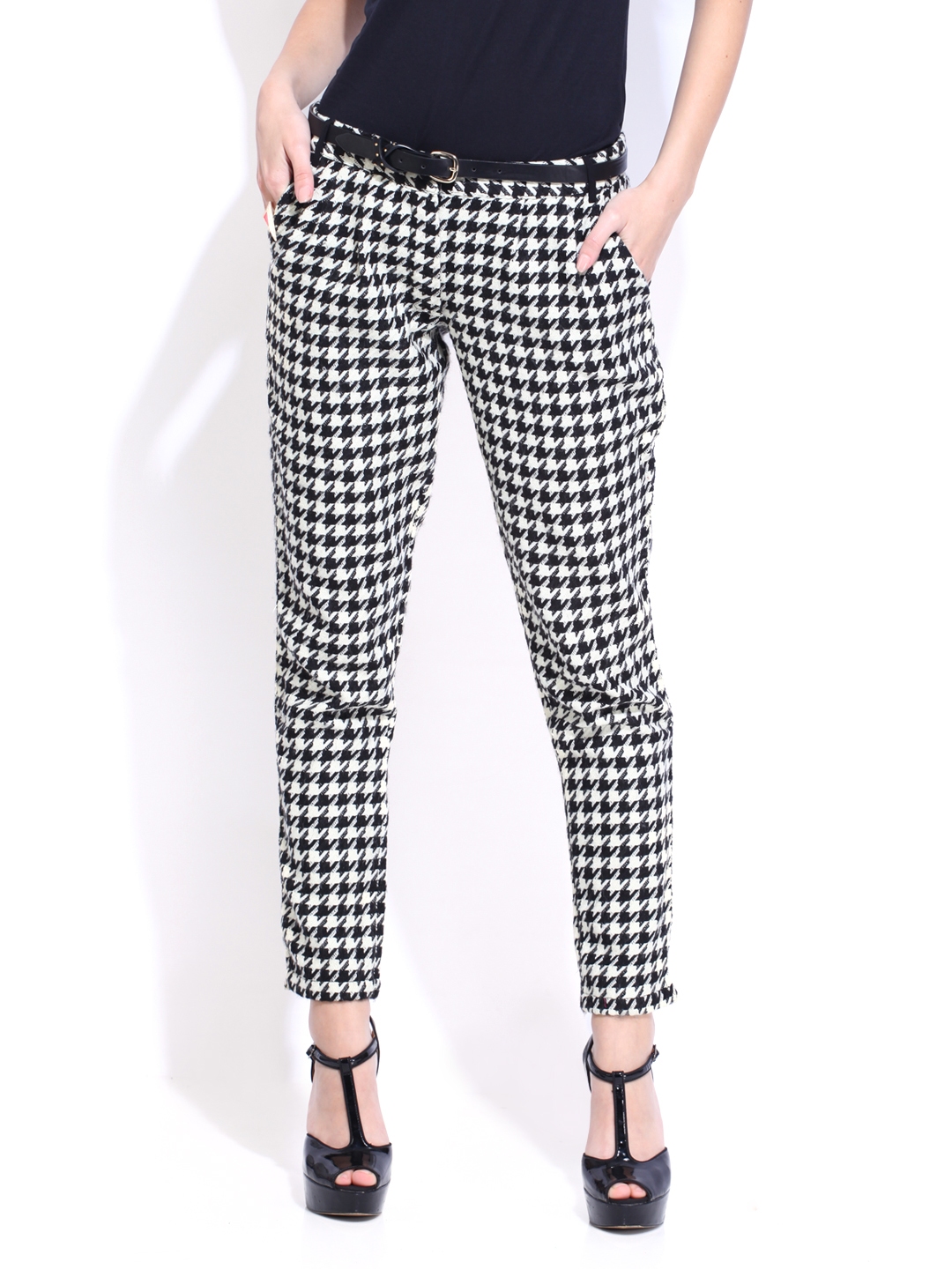 Buy DressBerry Women Black & White Trousers - Trousers for Women 392167 ...