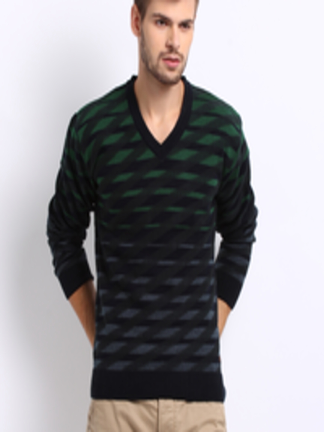 Buy Duke Men Black & Green Striped Sweater - Sweaters for Men 158845 ...