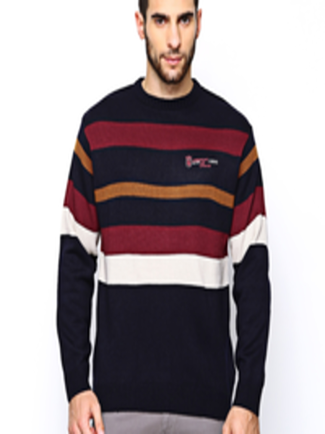 Buy Duke Stardust Men Navy Striped Wool Blend Sweater - Sweaters for ...