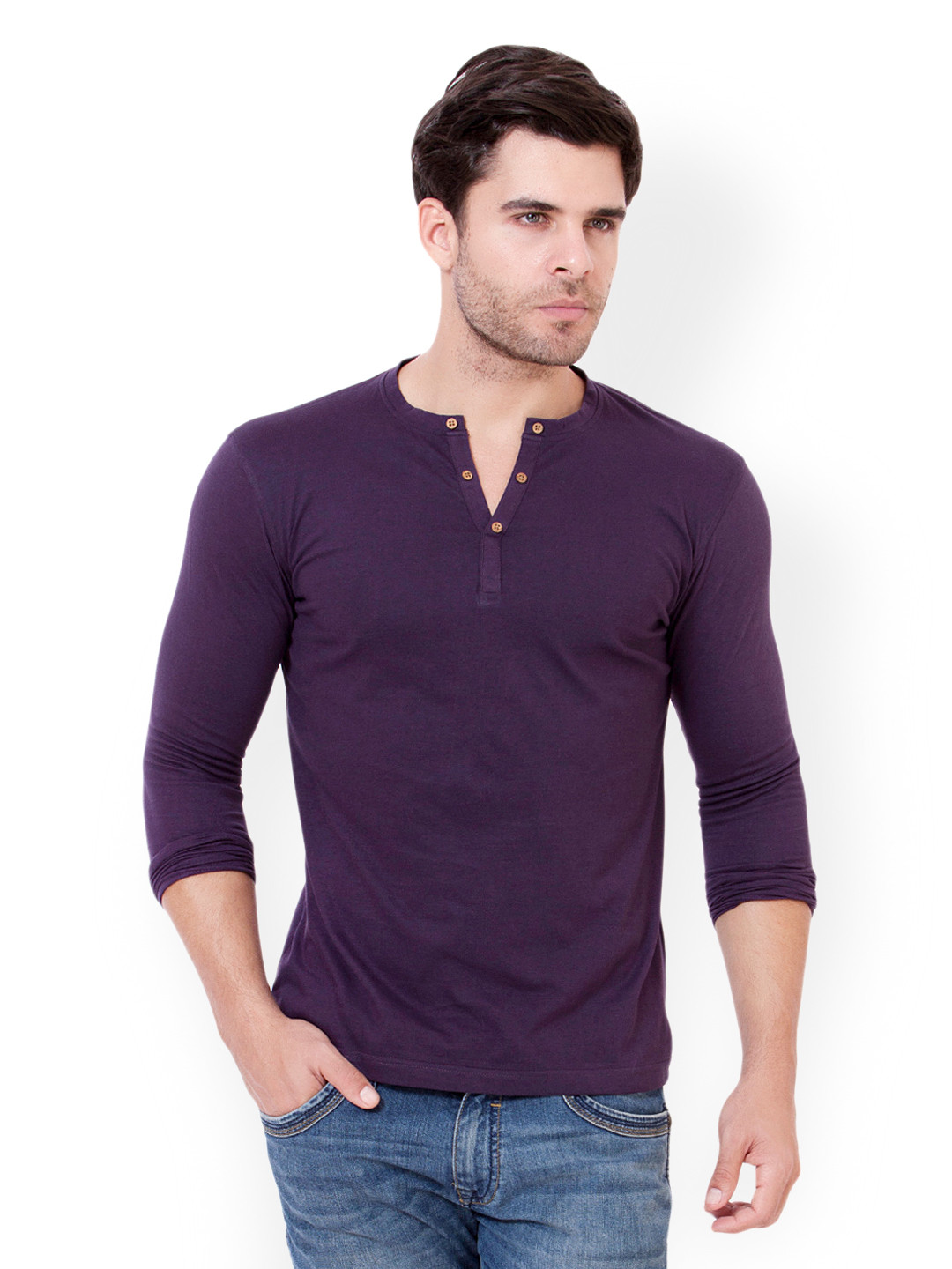 Buy ELABORADO Men Purple Henley T Shirt Tshirts for Men 560420 Myntra