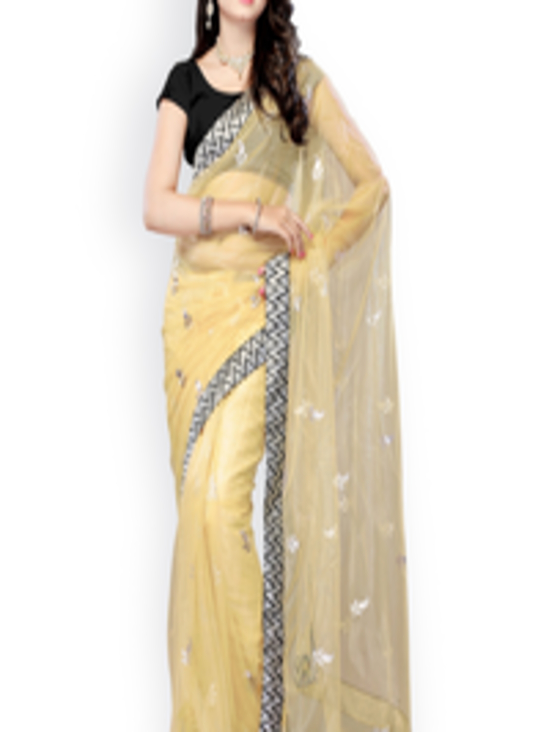 Buy Fabdeal Cream Coloured Net Fashion Saree - Sarees for Women 357683 ...