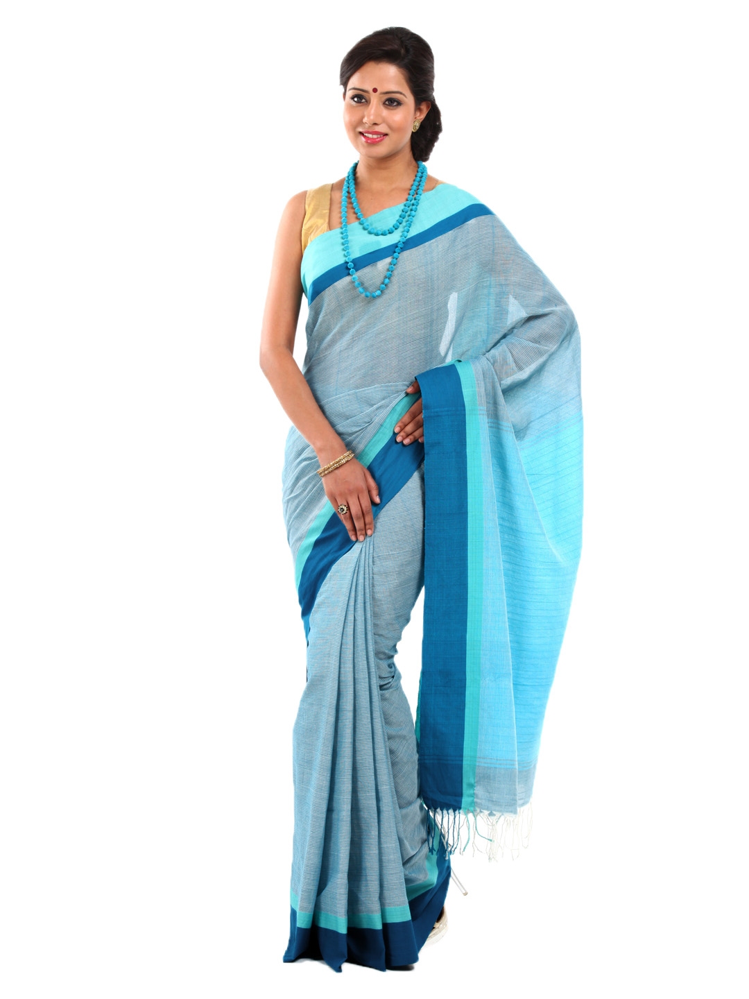 Buy Fabindia Blue Ganga Jamuna Traditional Cotton Saree - Sarees for ...