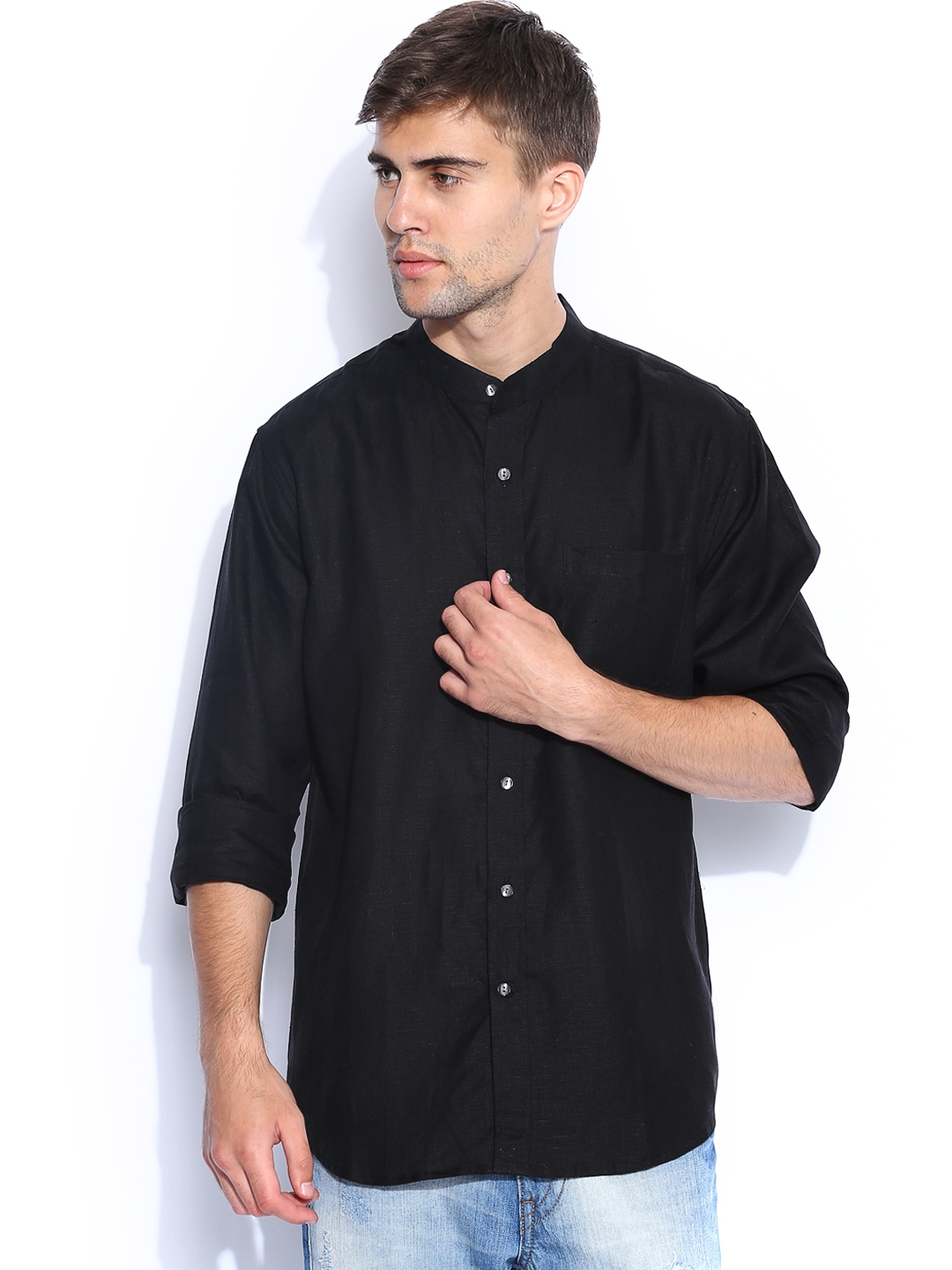 Buy Fabindia Men Black Linen Casual Shirt - Shirts for Men 776589 | Myntra