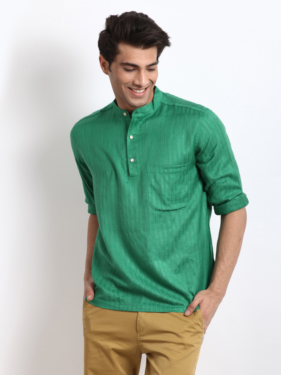 Buy Fabindia Men Green Silk Short Kurta Kurtas for Men 170855 Myntra