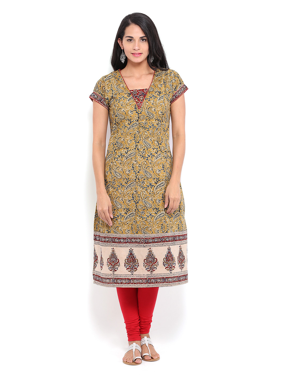 Green - Printed Cotton A-Line Kalamkari Kurta 04