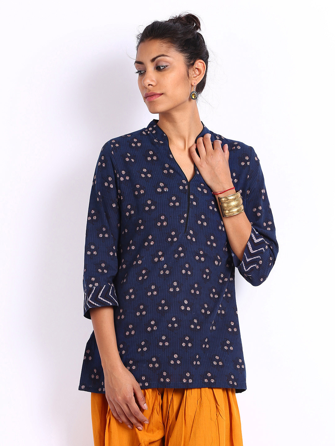 Buy Fabindia Women Navy Hand Block Printed Kurti Kurtis for Women