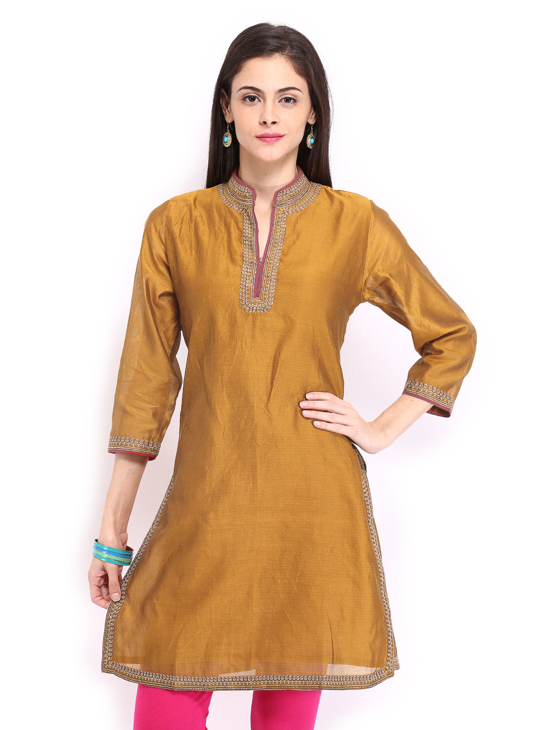 Buy Fabindia Women Mustard Brown Chanderi Kurta Kurtas for Women