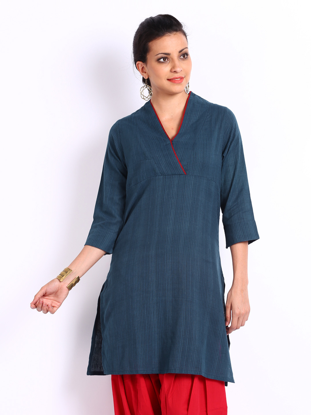 Buy Fabindia Women Navy Striped Khadi Kurta Kurtas for Women 236463