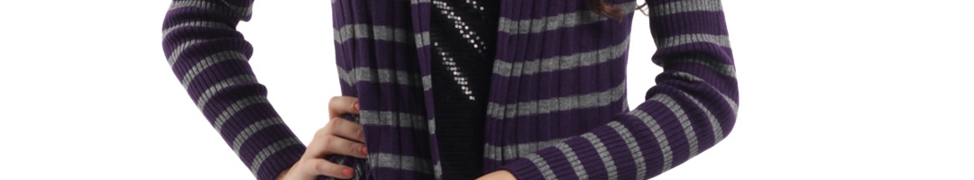Buy Femella Women Purple Striped Cardigan - Sweaters for Women 77685 ...