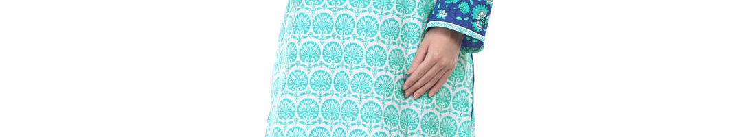 Buy Folklore Women Sea Green & Blue Printed Long Kurta - Kurtas for ...