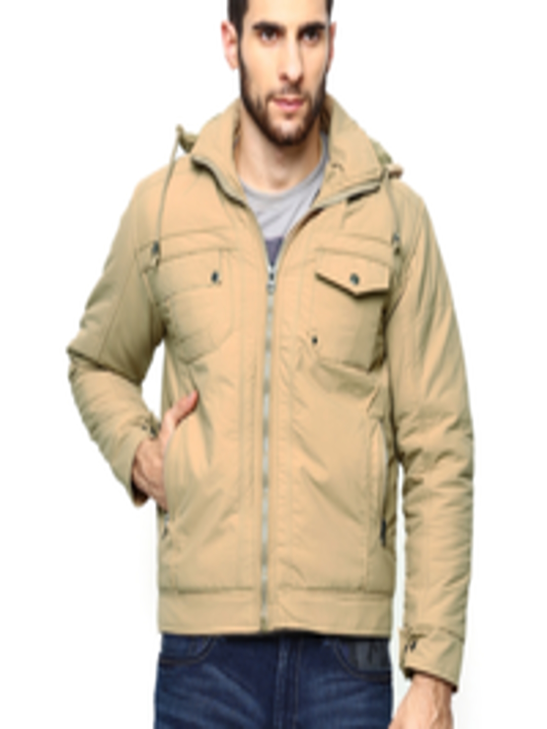 Buy Fort Collins Men Beige Padded Jacket - Jackets for Men 535479 | Myntra