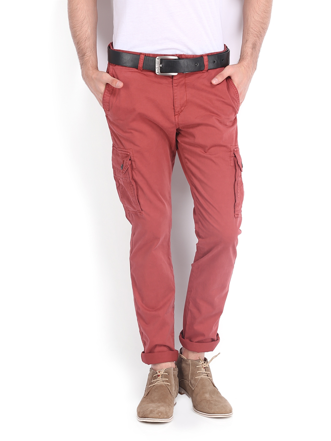 red tapered pants