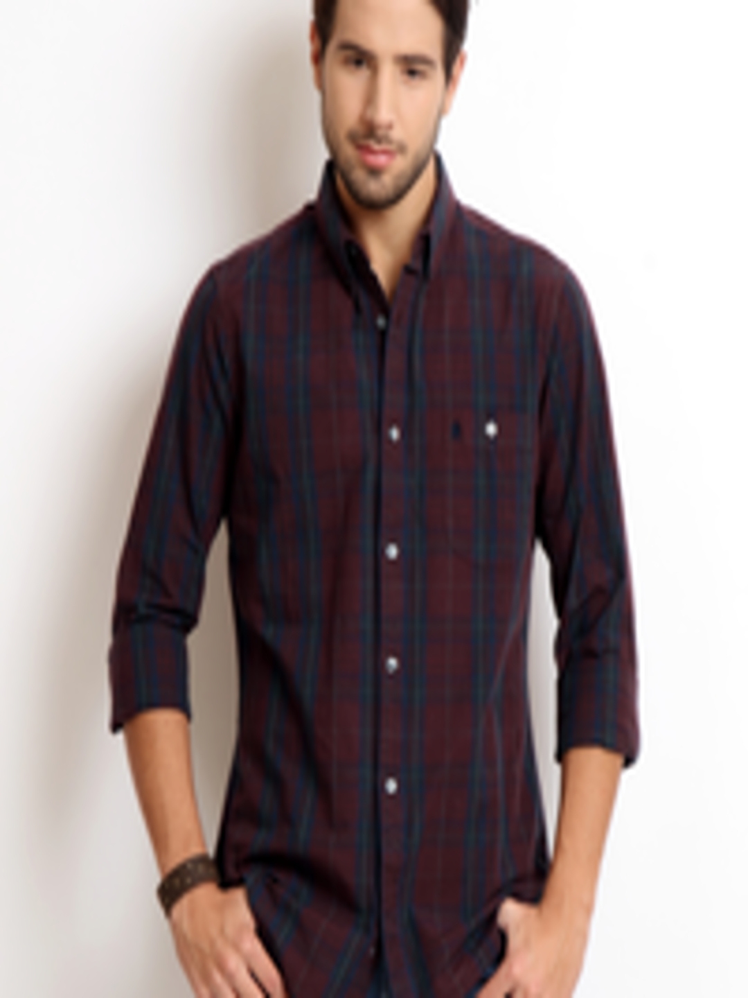 Buy French Connection Men Maroon Checked Slim Fit Casual Shirt - Shirts ...