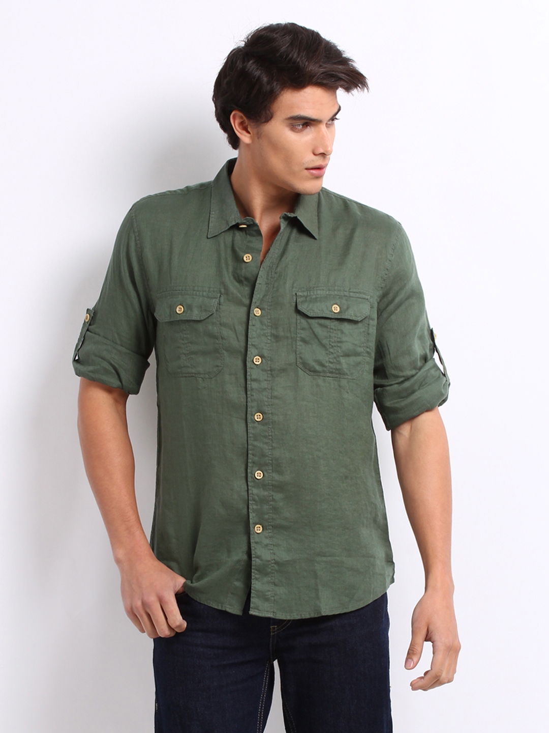 Buy Giordano Men Green Slim Fit Linen Casual Shirt - Shirts for Men ...