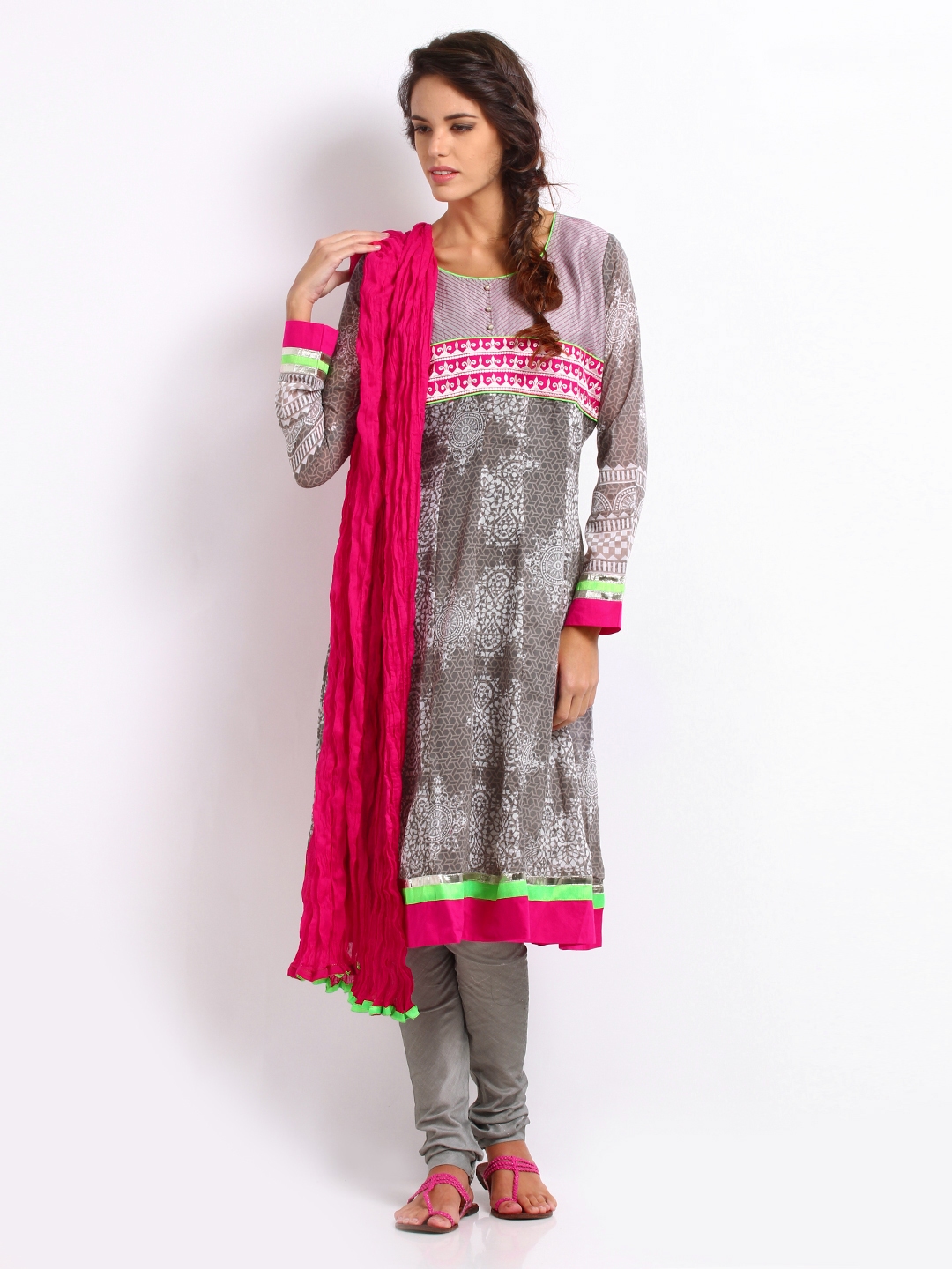 Buy Gili Women Grey Printed Salwar Suit - Kurta Sets for Women 177217 ...