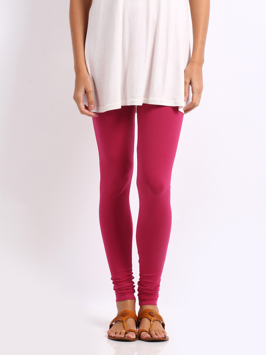 Buy Go Colors Women Dark Pink Cotton Stretch Churidar Leggings