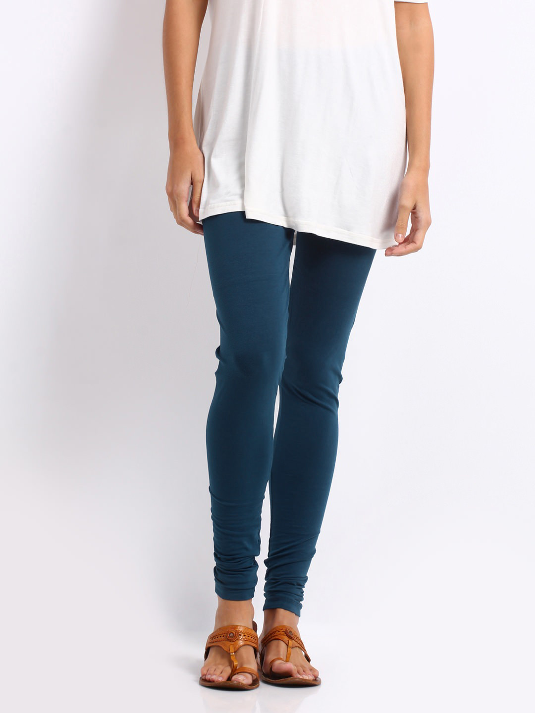 Buy Go Colors Women Navy Blue Cotton Stretch Leggings Leggings for