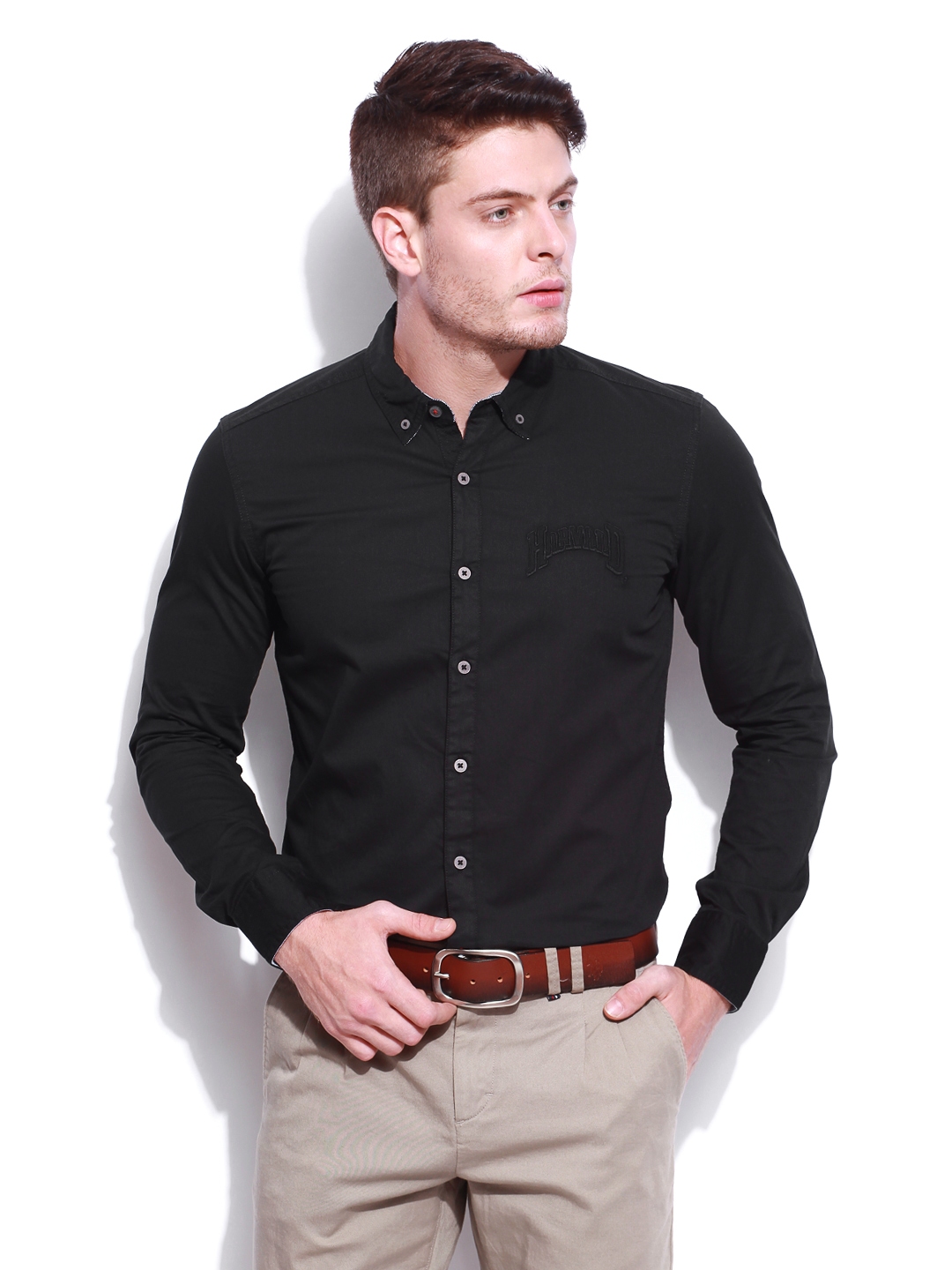 Buy HARVARD Men Black Slim Fit Varsity Signature Casual Shirt - Shirts ...