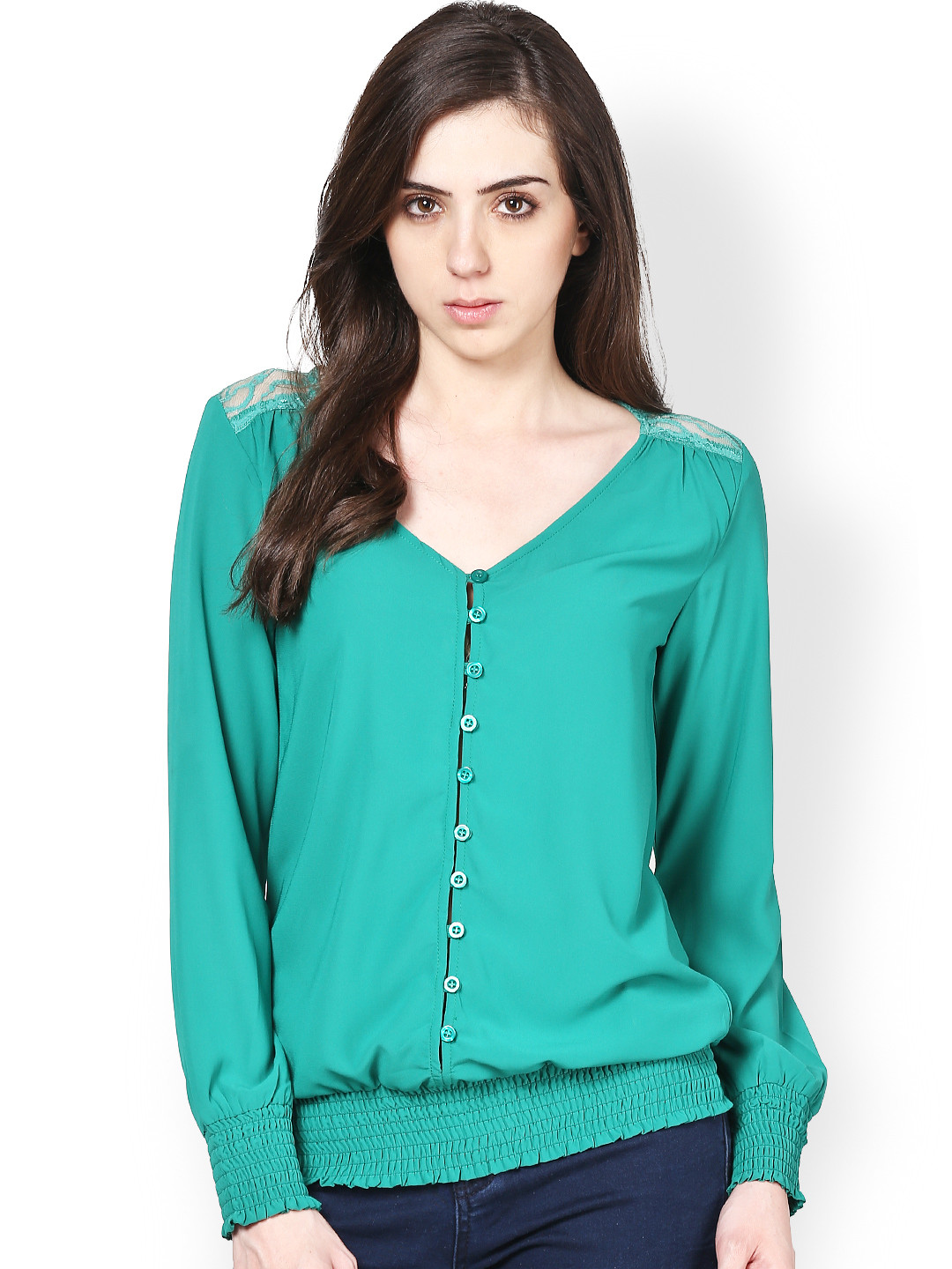 Women Sea Green Floral Angrakha Top