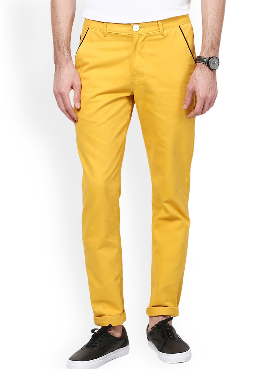 Buy Hubberholme Men Mustard Yellow Tailored Fit Chino Trousers