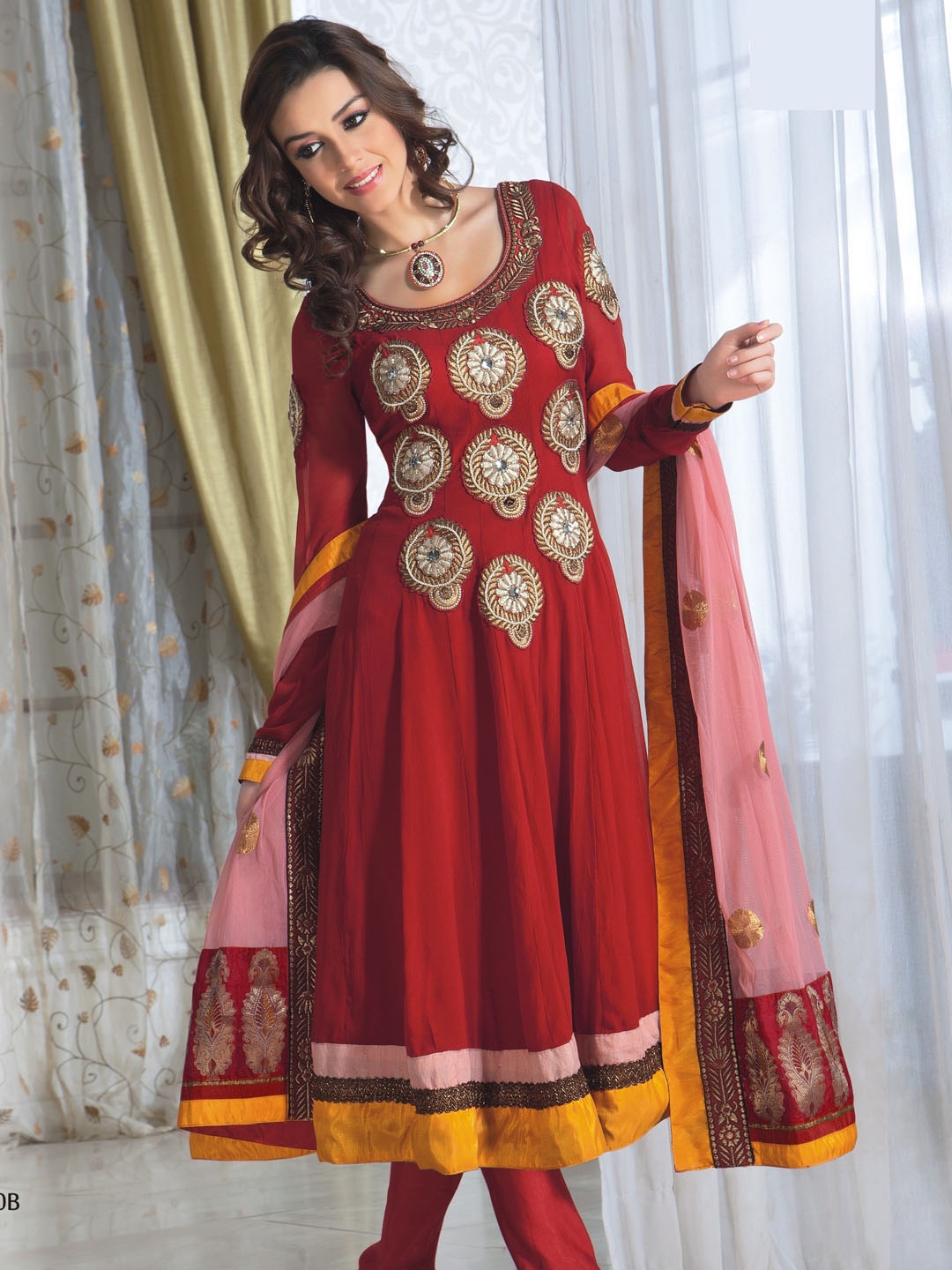 Buy Hiba Red Semi Stitched Embroidered Dress Material - Dress Material ...