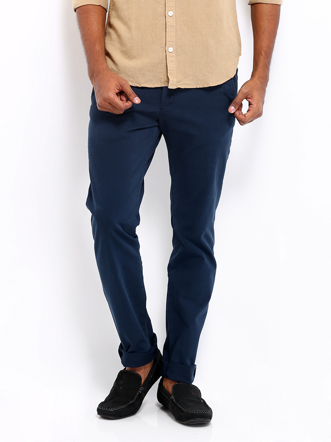 Buy Highlander Men Navy Italian Slim Fit Chino Trousers - Trousers for ...