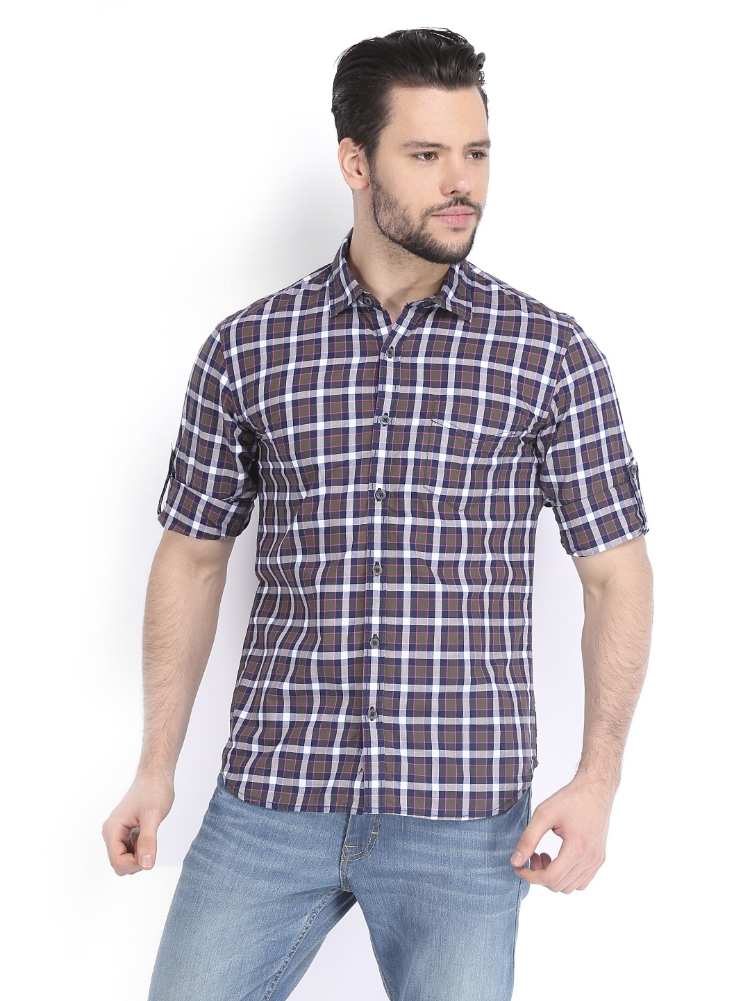 Buy Highlander Men Brown Checked Slim Fit Casual Shirt - Shirts for Men ...