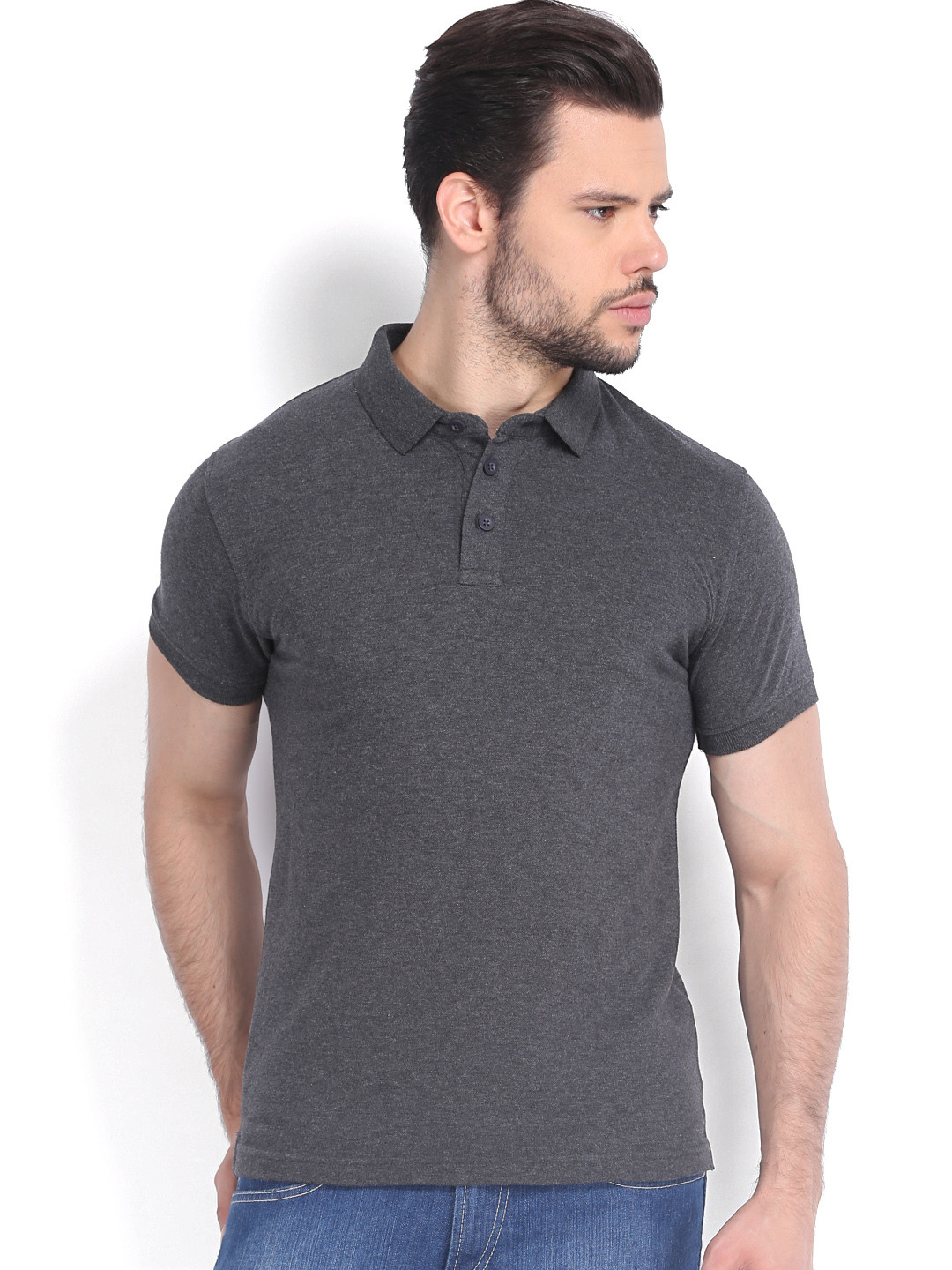 Buy Highlander Men Charcoal Grey Polo Pure Cotton T Shirt Tshirts for