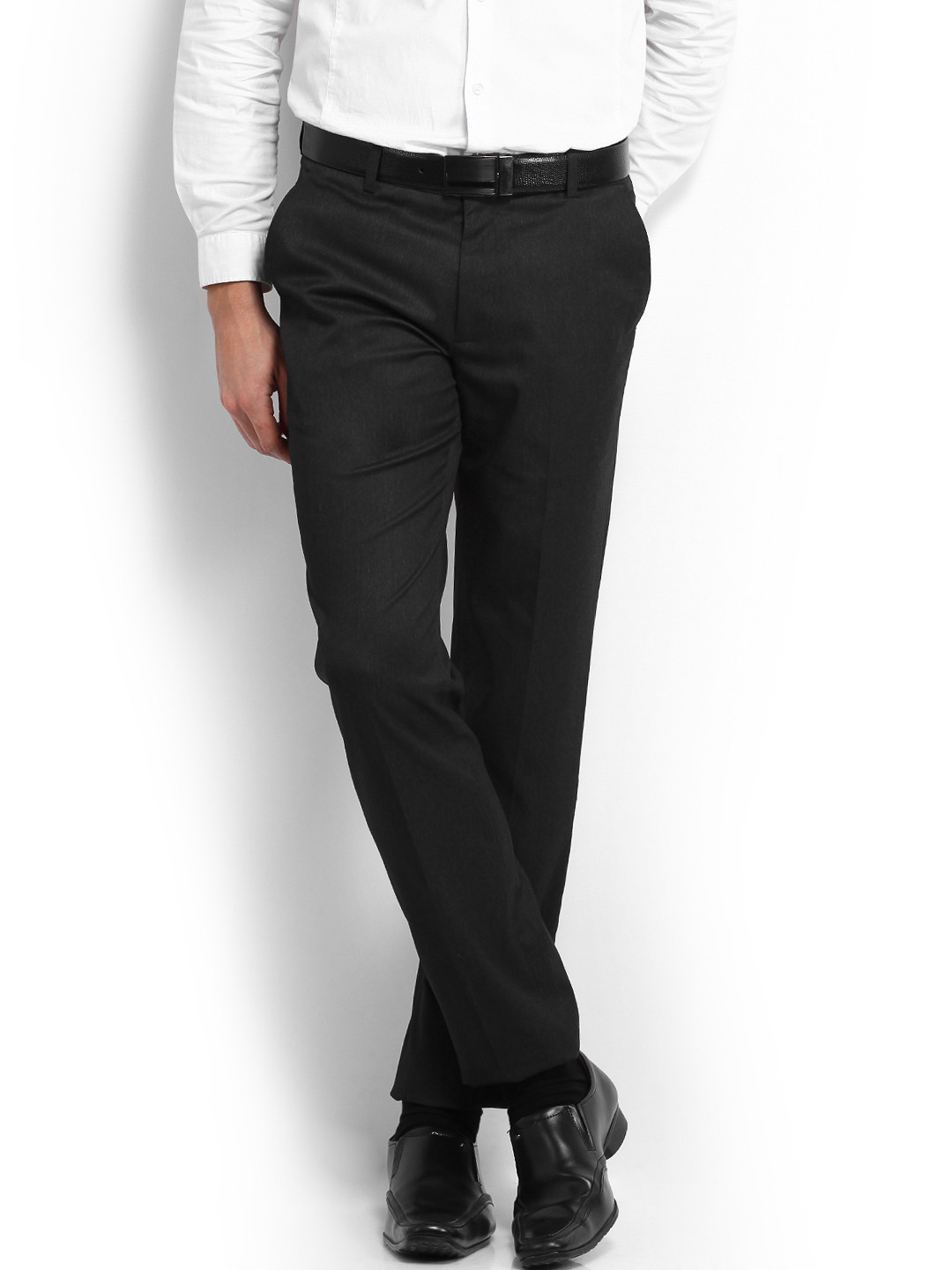 Buy Independence Men Charcoal Grey Slim Fit Formal Trousers Trousers