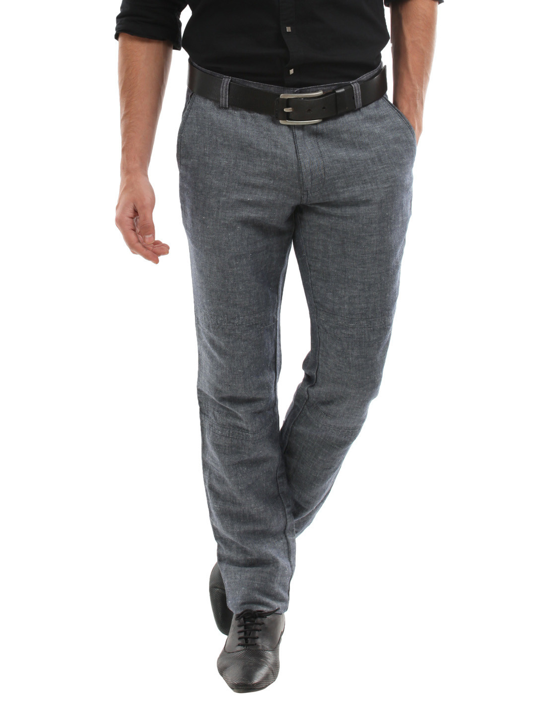Buy Indian Terrain Men Max Dark Grey Brooklyn Fit Trousers - Trousers for Men 100823 | Myntra