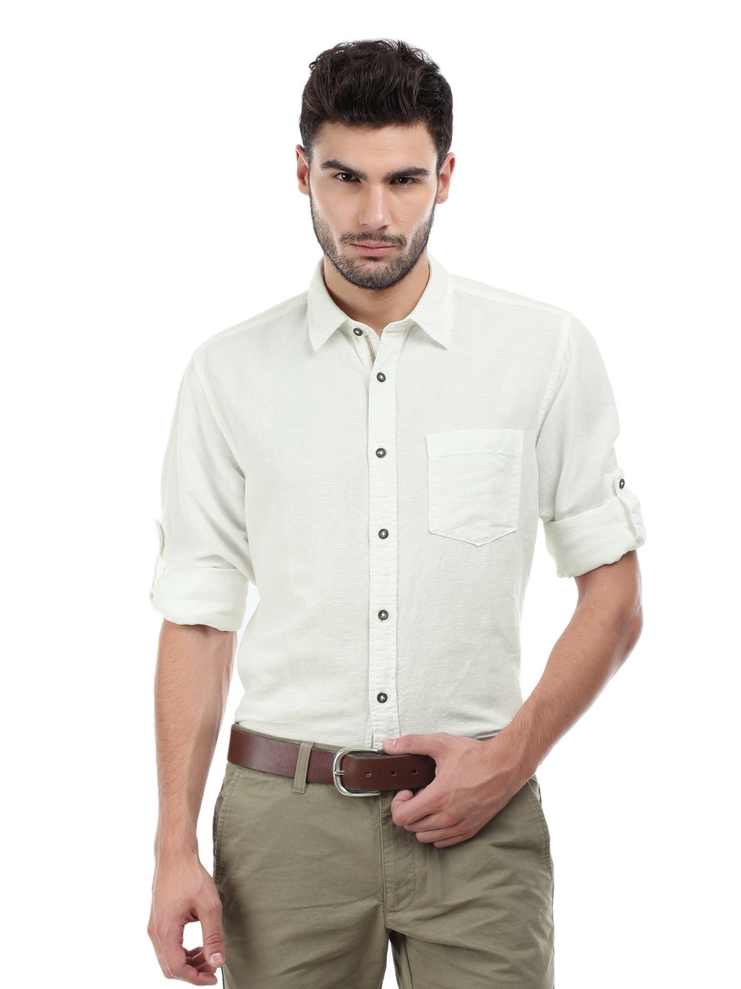 Buy Indian Terrain Men White Linen Slim Fit Smart Casual Shirt - Shirts ...