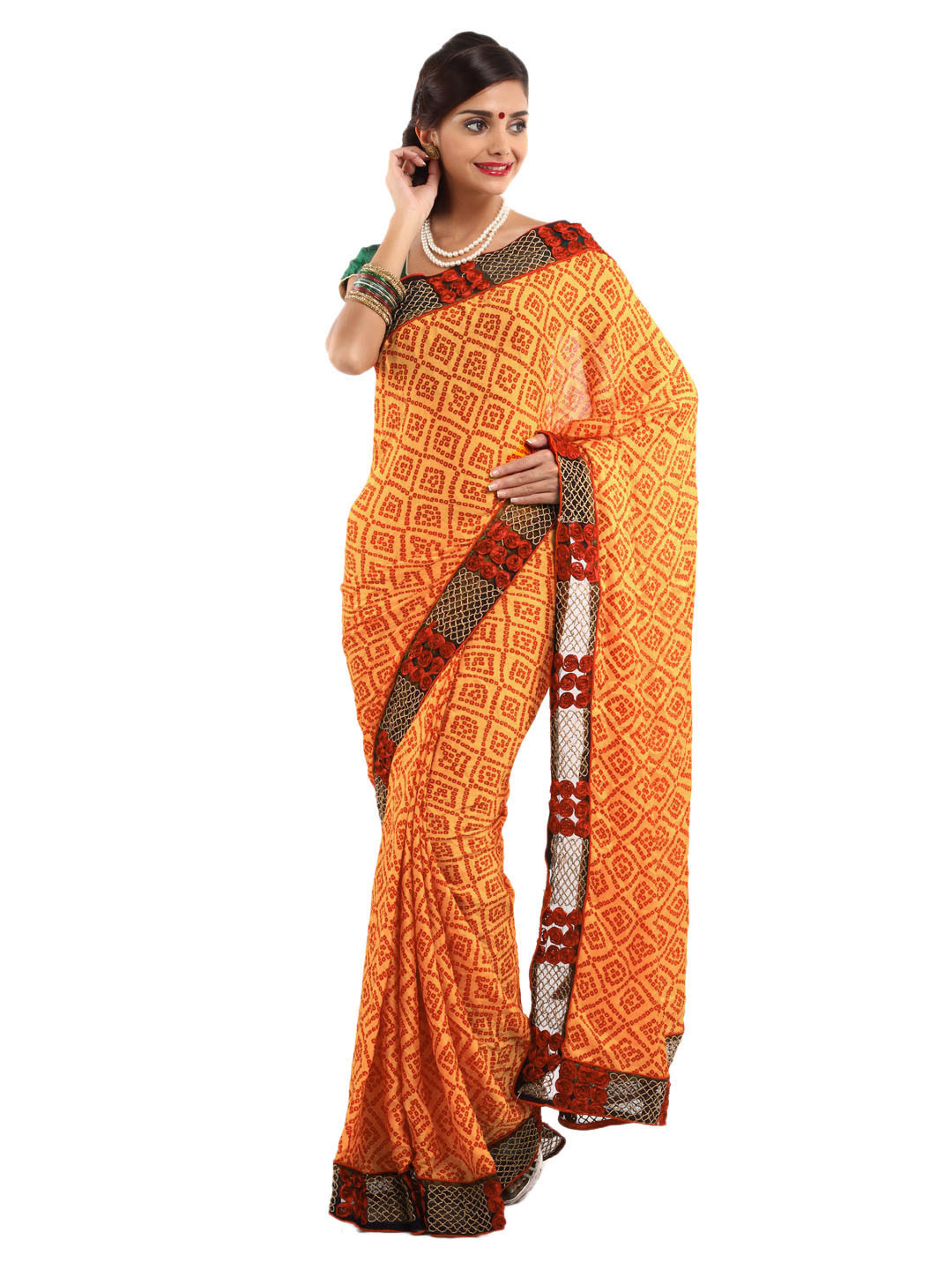 Buy Indian Women Yellow & Red Fashion Saree Sarees for Women 98540