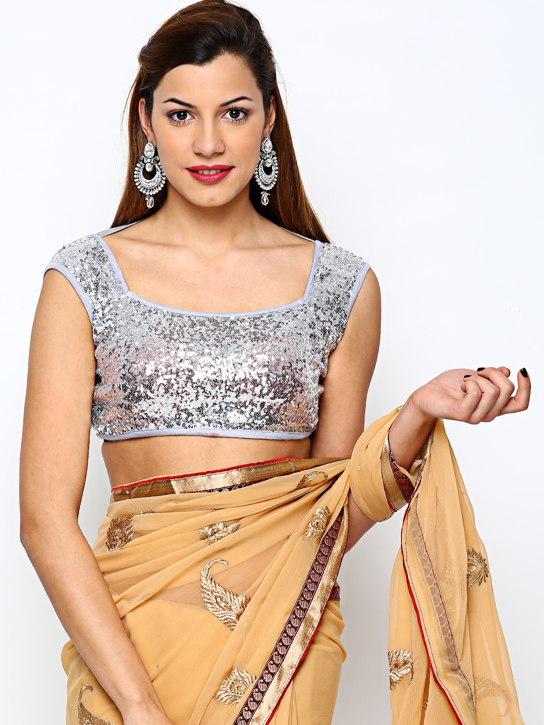 saree with silver blouse