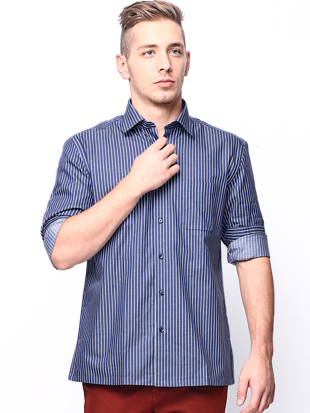 Buy JADE BLUE Men Blue & White Striped Casual Shirt - Shirts for Men ...