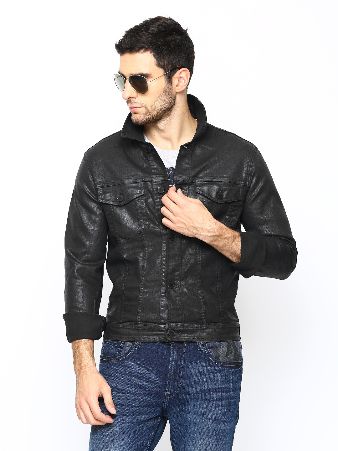 Buy Jack & Jones Men Black Denim Jacket Jackets for Men 509347 Myntra