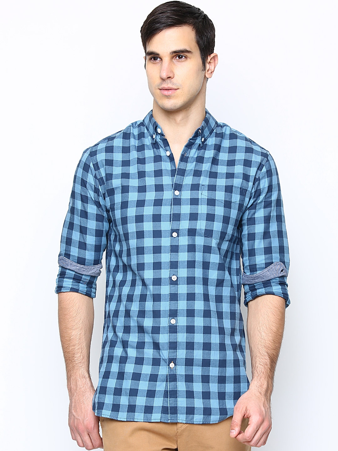 Buy Jack & Jones Men Blue Checked Slim Fit Casual Shirt - Shirts for ...