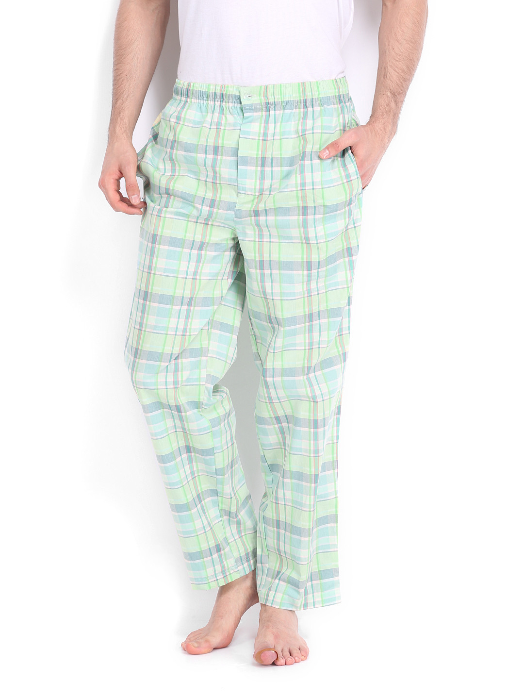 Buy Jockey RELAX Men White & Green Checked Lounge Pants 9009 Lounge