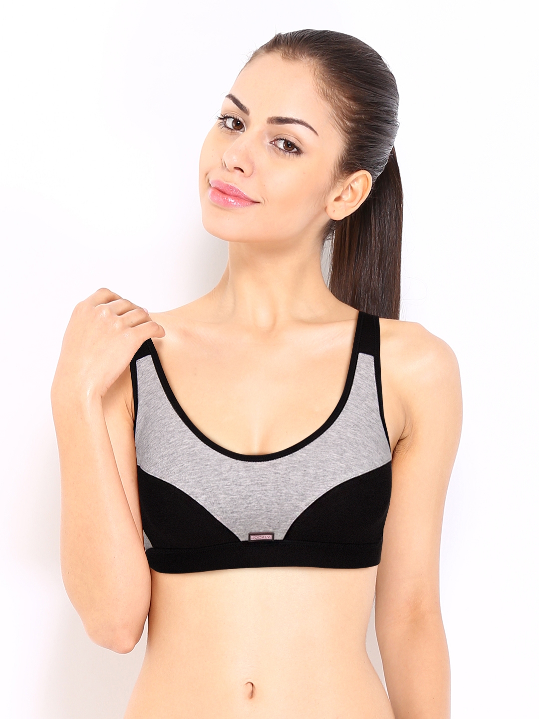 Buy Jockey Grey & Black Padded Active Bra 13790105 Bra for Women