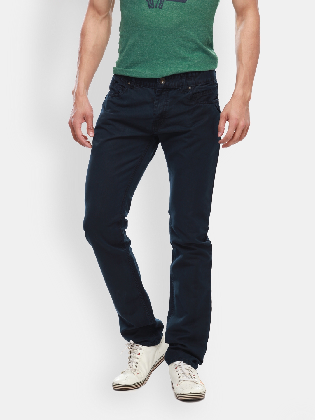 Buy Jogur Men Navy Blue Slim Fit Trousers - Trousers for Men 300276 ...