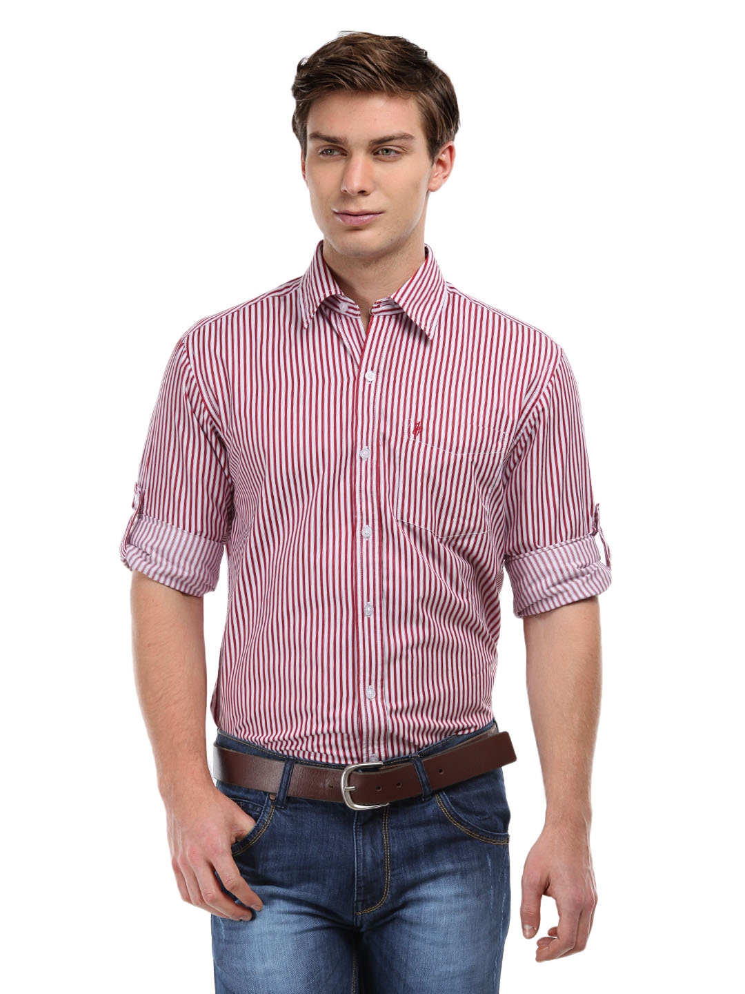 Buy John Players Men Red And White Striped Shirt Shirts For Men 114196 Myntra