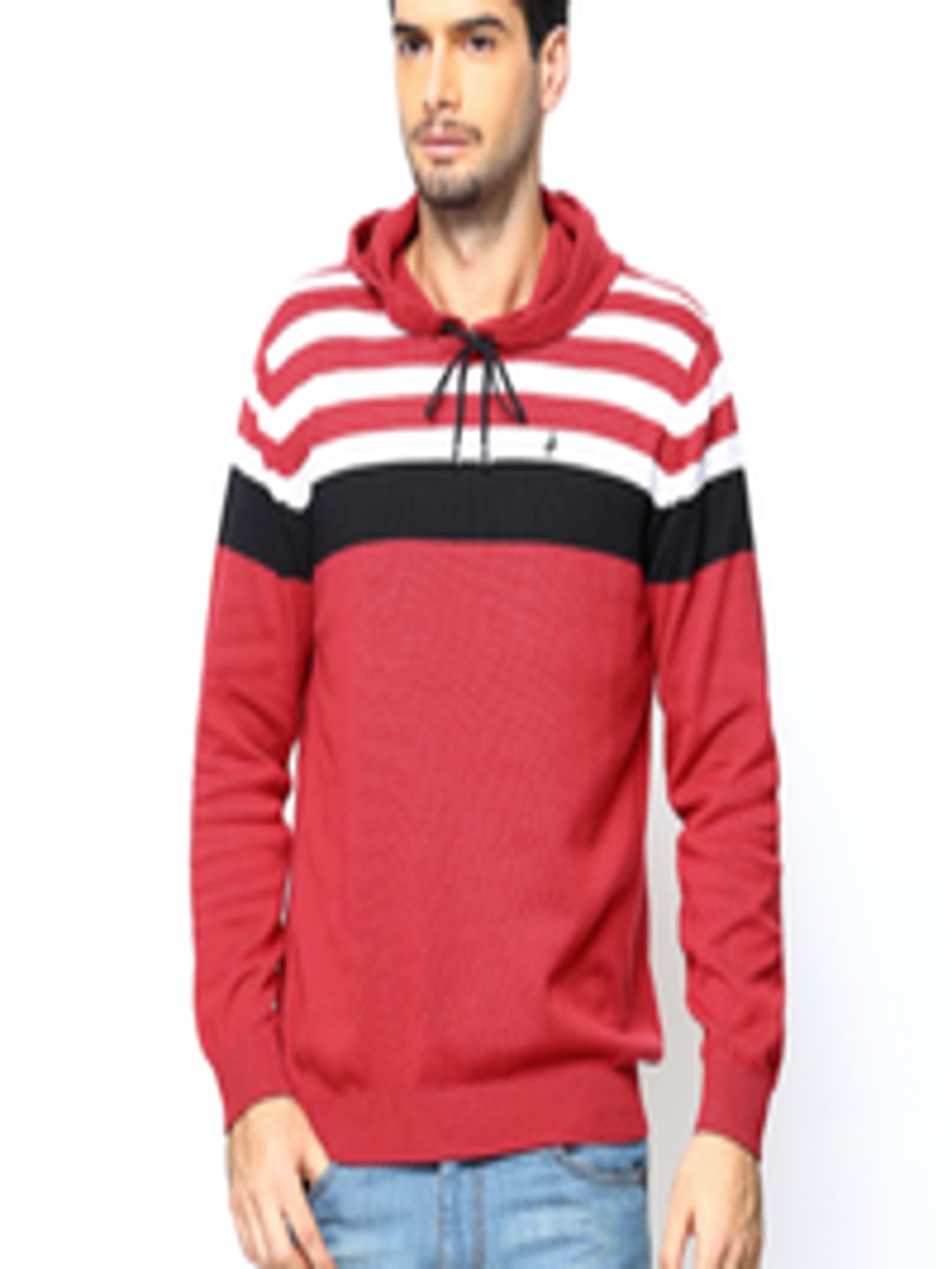 Buy John Players Men Red & White Hooded Sweater - Sweaters for Men ...