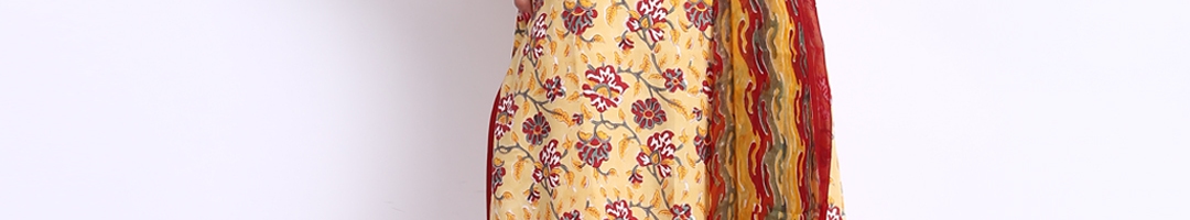 Buy Kilol Women Yellow & Red Cotton Churidar Kurta With Dupatta - Kurta ...