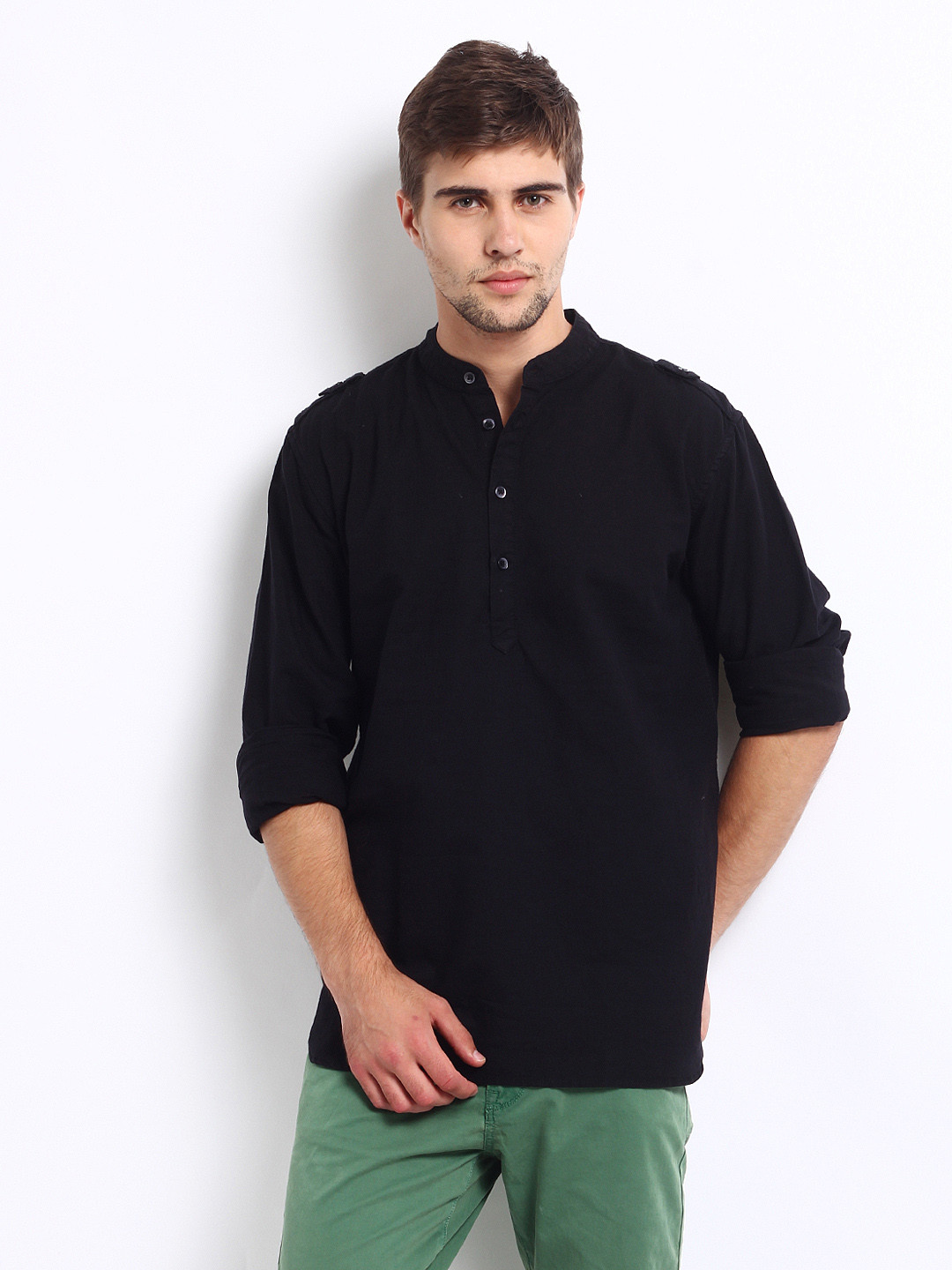 Buy Men Black Cotton Linen Slim Fit Kurta Kurtas for Men 144256 Myntra