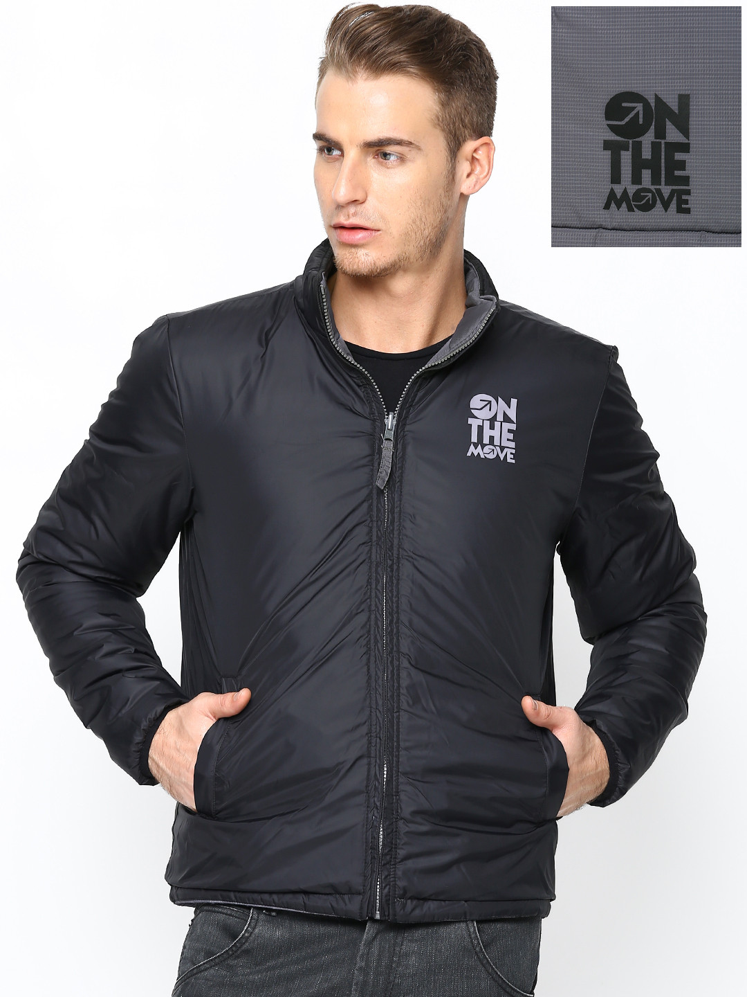 Buy Lee Men Black & Grey Reversible Jacket Jackets for Men 574542