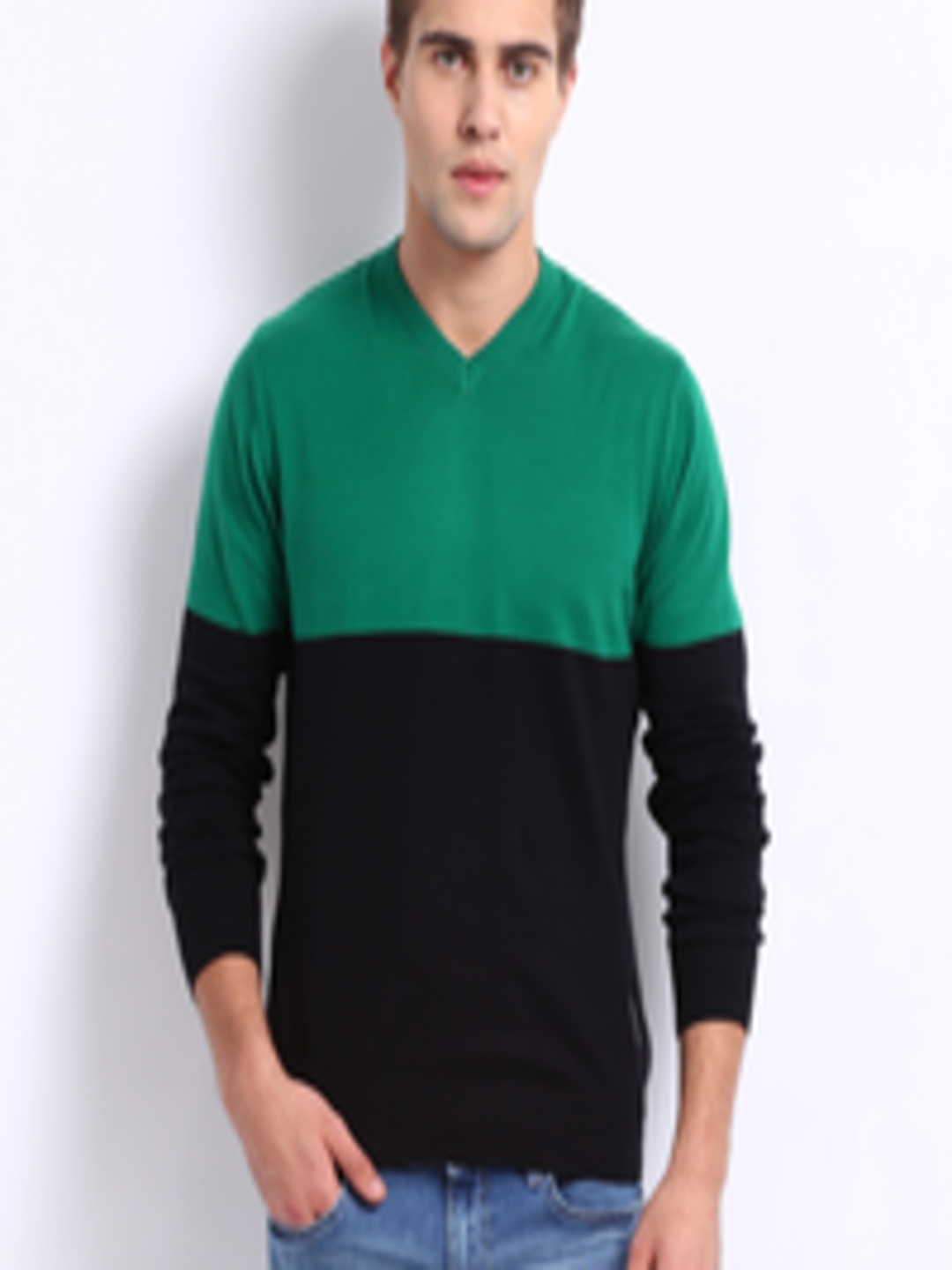 Buy Lee Men Green & Black Colour Blocked Sweater - Sweaters for Men ...