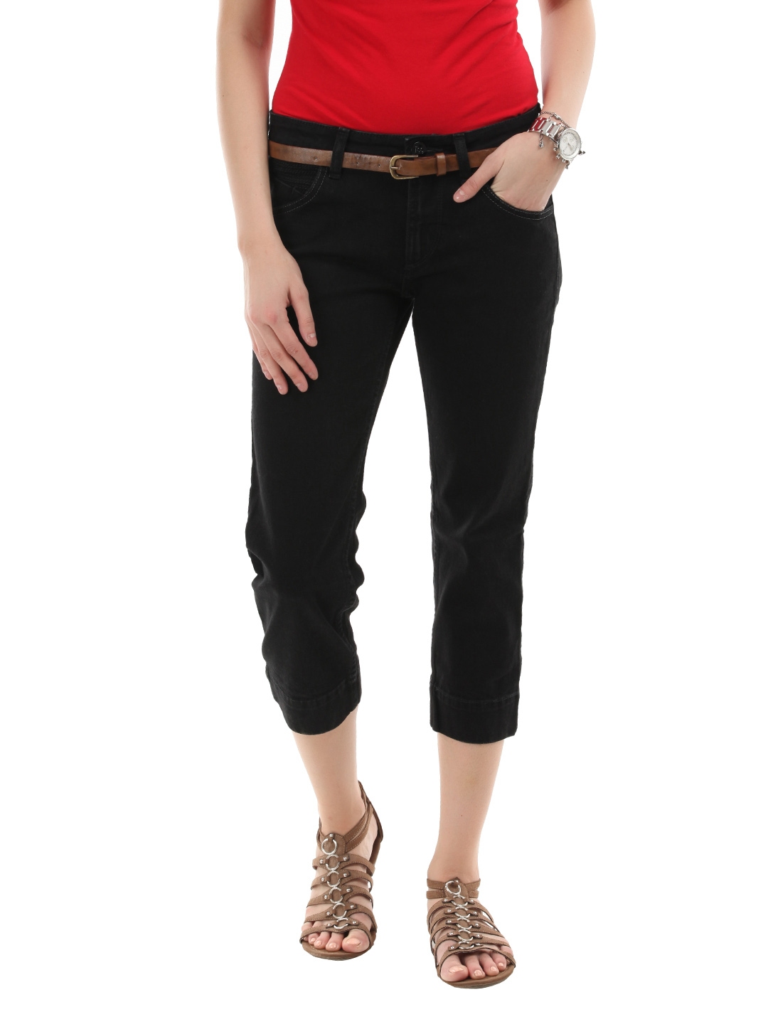Buy Lee Women Black Solid Slim Fit Mid Rise Capris - Capris for Women ...