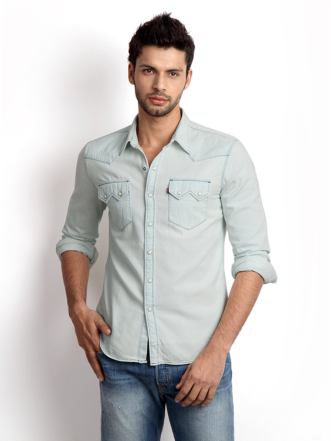 Buy Levis Men Light Blue Slim Fit Denim Casual Shirt - Shirts for Men ...